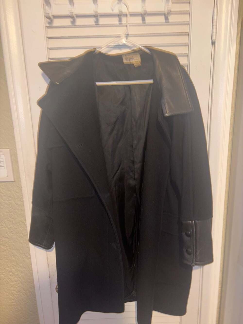 Deja Paris Wool Coat Black Leather Trim